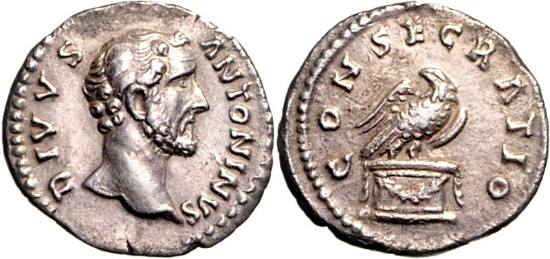 RÖMISCHES KAISERREICH. 
Divus Pius z.Z. Marcus Aurelius 161. Denar 2,82g. Kopf ...