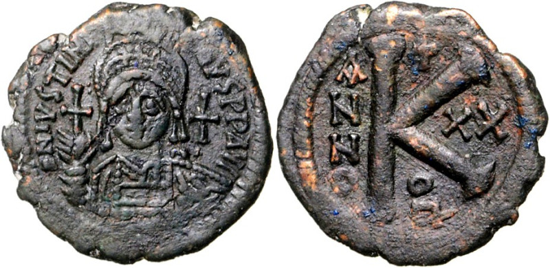 BYZANZ. 
IUSTINIANUS I. 527-565. AE-Halbfollis 29/28mm ("20"=&nbsp;546/547) 9,8...