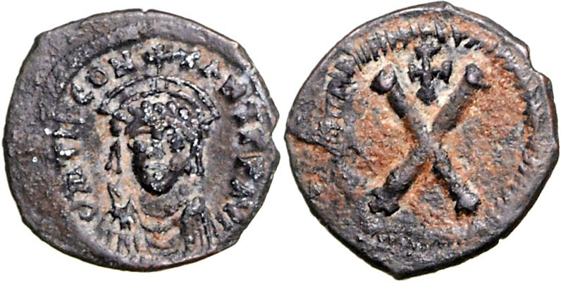 BYZANZ. 
TIBERIUS II. CONSTANTINUS 578-582. AE-Deka 21mm (578) 3,25g, Konstanti...