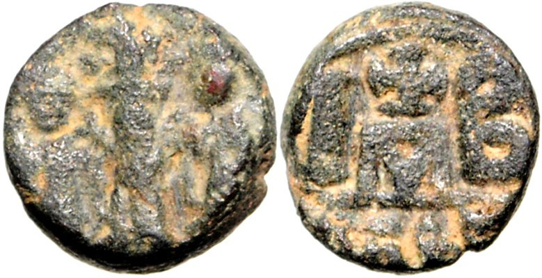 BYZANZ. 
HERACLIUS mit HERACLIUS CONSTANTINUS 613-638. AE-12 Nummi 19mm (613/61...