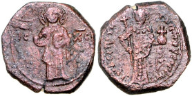 BYZANZ. 
IOHANNES II. Komnenos 1118-1143. AE-Tetarteron 19mm (1122/1137) 4,42g, Konstantinopel. Christus steht v.v. IC - XC / + IW D EC POT - TW PORF...