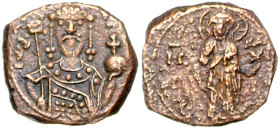 BYZANZ. 
IOHANNES II. Komnenos 1118-1143. AE-1/2 Tetarteron 14/16mm (1122/1137) 1,97g, Konstantinopel. Christus steht v.v. IC - XC / Halbbüste d. Kai...