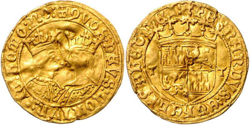 SPANIEN. 
KÖNIGREICH. 
Fernando V. & Isabella 1469-1516. Castellano (Oro)) o.J...