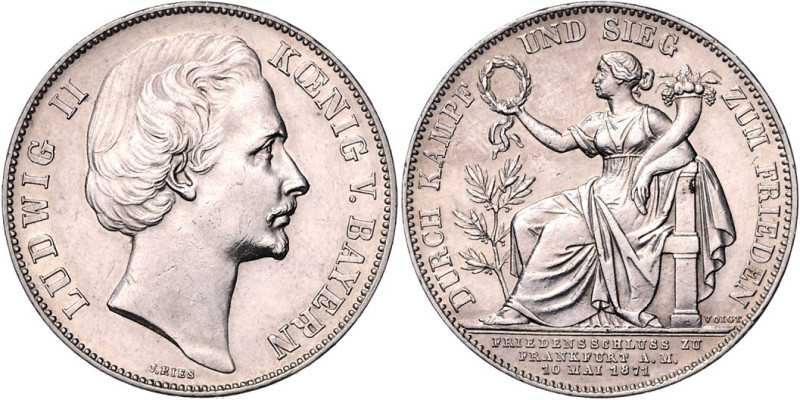 Bayern. 
Ludwig II. 1864-1886. Vereinstaler 1871 Sieg über Frankreich. AKS 188,...