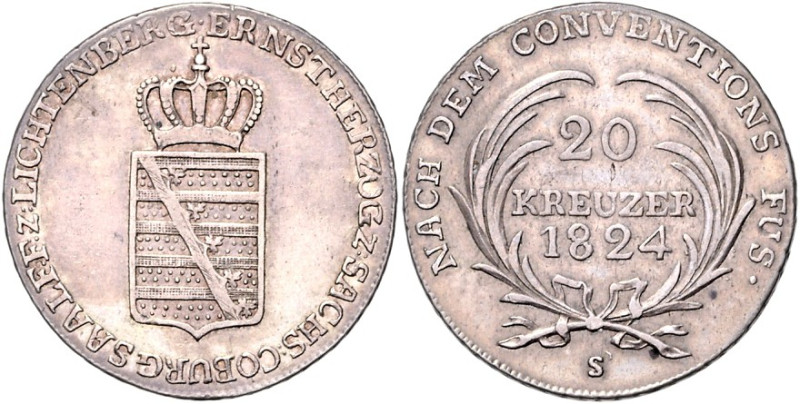 Sachsen/-Coburg-Saalfeld. 
Ernst 1806-1826. 20 Kreuzer 1824S für Coburg. AKS&nb...