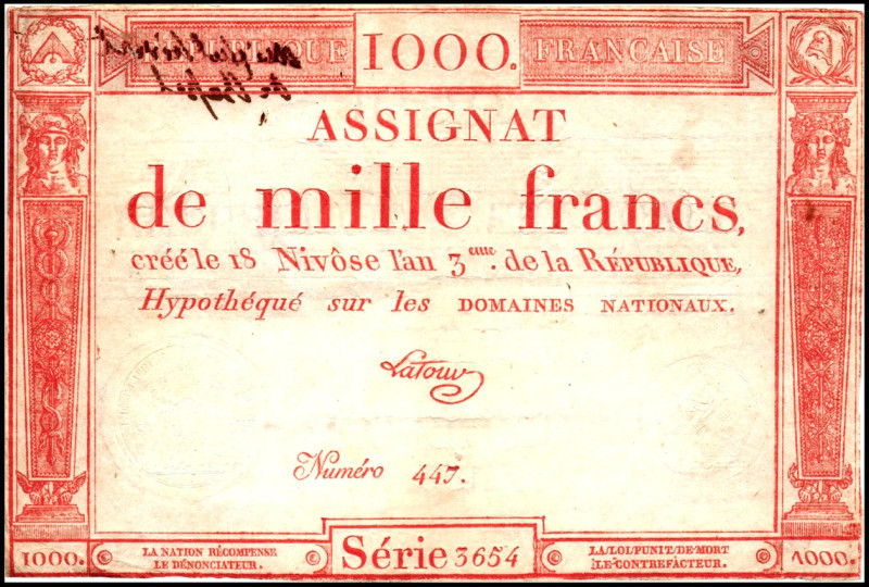 FRANKREICH. 
Assignaten. 
I. Republik. 1000 Francs 18 Nivose An III (7.1.1795)...