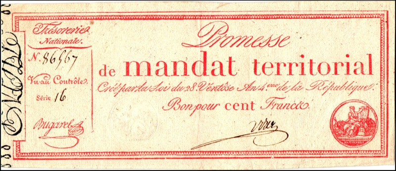 FRANKREICH. 
Assignaten. 
I. Republik. 100 Francs 28 Ventose An IV (18.3.1796)...