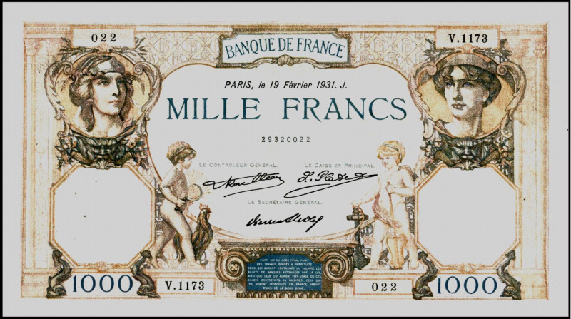 FRANKREICH. 
III. Republik -. 
1000 Francs 19.2.1931. Pick&nbsp; 79b. . 


...