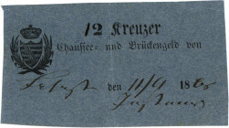 SÄCHSISCHE GEBIETE Kreuzerwährung. 
CHAUSSEEGELD. 
Brückengeld 2 Kreuzer (1868), 1/4 Kreuzer (25.41863) 10 Kreuzer (2.4.1856) und ( 12.9.1868), 12 K...