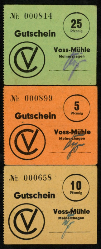 RHEINLAND. 
Meinerzhagen Voss -Mühle. 5,10,25 Pf. o.D -31.12.1947 Überstempelt ...