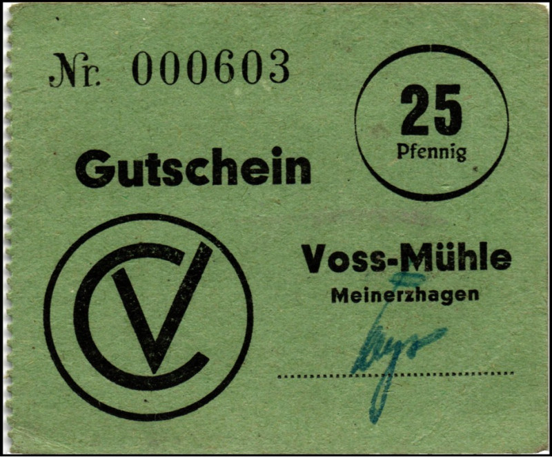 RHEINLAND. 
Meinerzhagen Voss -Mühle. 5,25 Pf. o.D -31.10.1947 Überstempelt auf...