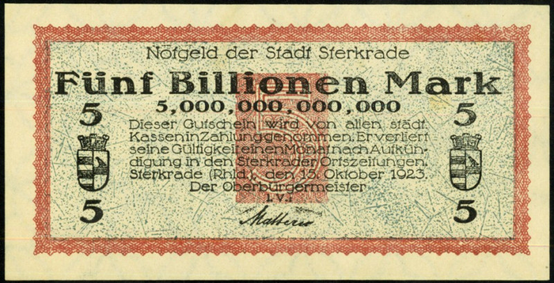 RHEINLAND. 
Sterkrade, Stadt. 5 Bio.Mark 15.10.1923. Ke. 4879.e., v.E. 1246,16....