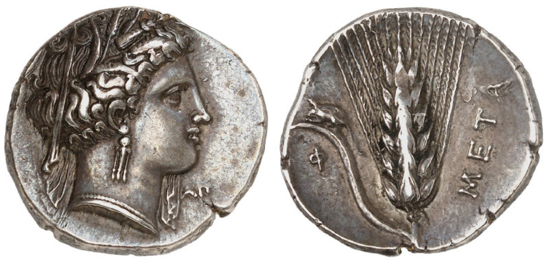 LUCANIA. Metapontum. Circa 340-330 BC. Didrachm or nomos (Silver, 23 mm, 7.80 g,...