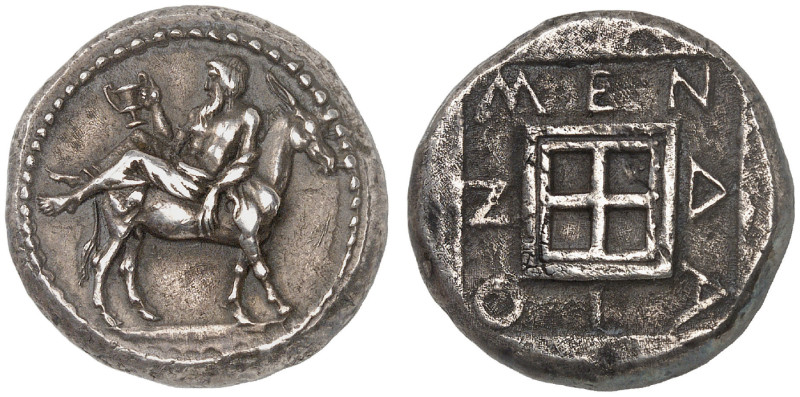 MACEDON. Mende. Circa 460-423 BC. Tetradrachm (Silver, 25 mm, 16.30 g, 10 h). Di...