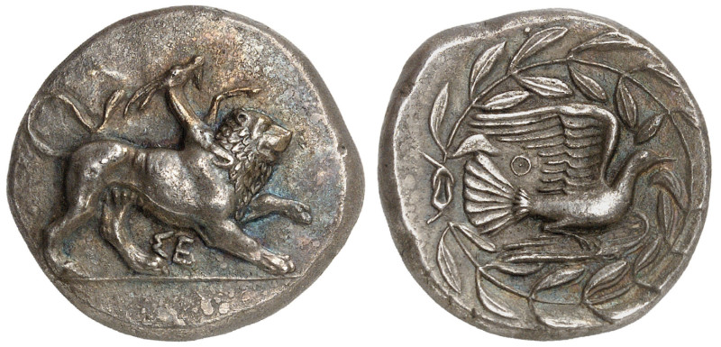 SIKYONIA. Sikyon. Circa 431-400 BC. Stater (Silver, 24 mm, 11.56 g, 10 h). ΣΕ Ch...