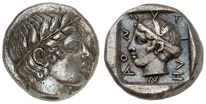 LESBOS. Mytilene. Circa 430-400 BC. Drachm (Silver, 15 mm, 4.08 g, 2 h). Laureat...