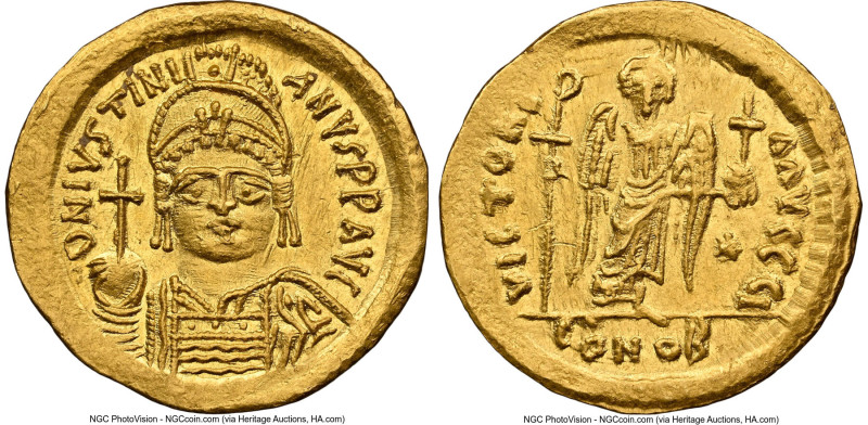 Justinian I the Great (AD 527-565). AV solidus (20mm, 4.48 gm, 7h). NGC MS 5/5 -...