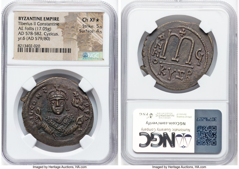 Tiberius II Constantine (AD 578-582). AE follis or 40 nummi (38mm, 17.05 gm, 7h)...