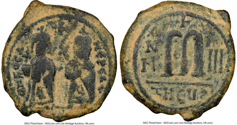 Phocas (AD 602-610), with Leontia. AE follis (29mm, 11h). NGC Fine, light scratc...