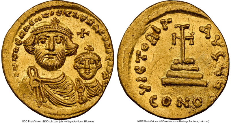 Heraclius with Heraclius Constantine (AD 613-641). AV solidus (20mm, 4.46 gm, 7h...