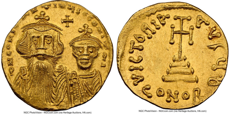 Constans II Pogonatus with Constantine IV (AD 654-668). AV solidus (20mm, 4.44 g...