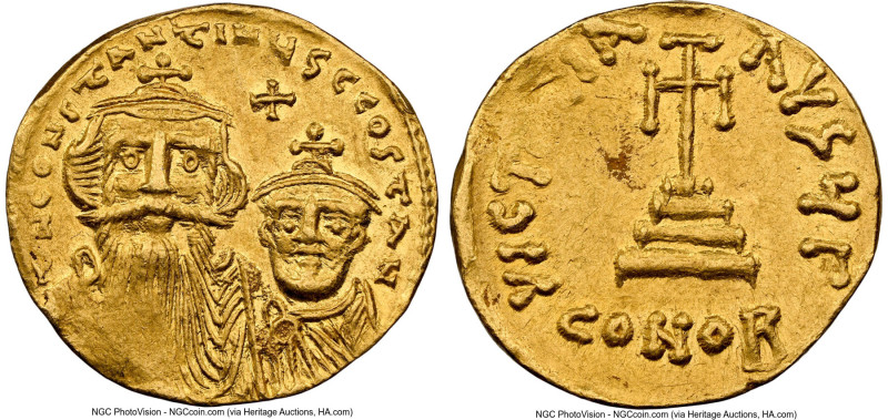 Constans II Pogonatus with Constantine IV (AD 654-668). AV solidus (20mm, 4.35 g...