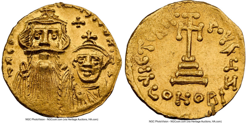 Constans II Pogonatus with Constantine IV (AD 654-668). AV solidus (19mm, 4.32 g...