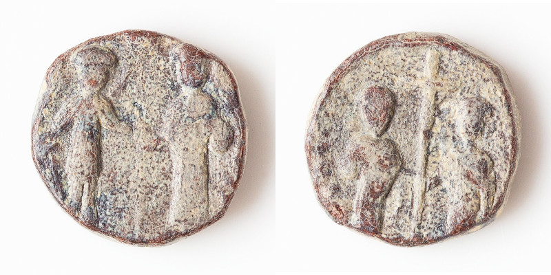 Alexius I Comnenus (AD 1081-1118), with Irene and John II. Lead tetarteron (14mm...