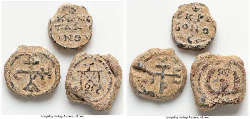 ANCIENT LOTS. Byzantine. Lot of three (3) PB lead seals. Fine. Includes: Three B...