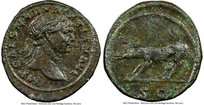 Trajan (AD 98-117). AE quadrans (16mm, 5h). NGC XF, smoothing. Rome, AD 109-112....
