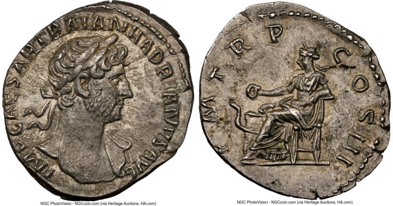 Hadrian (AD 117-138). AR denarius (19mm, 3.26 gm, 6h). NGC Choice XF 5/5 - 4/5. ...