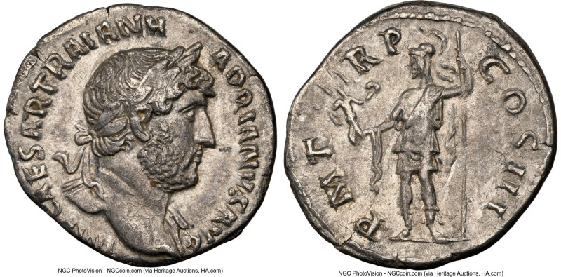 Hadrian (AD 117-138). AR denarius (18mm, 7h). NGC XF, scratches. Rome, ca. AD 11...