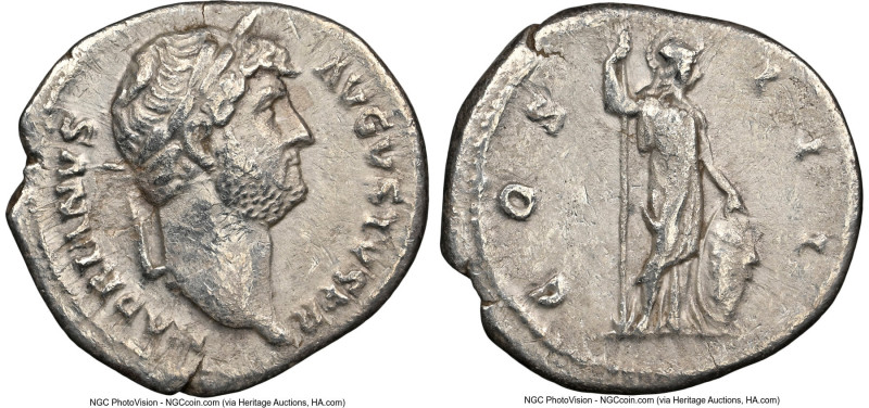 Hadrian (AD 117-138). AR denarius (18mm, 7h). NGC Choice VF, marks. Rome, AD 128...