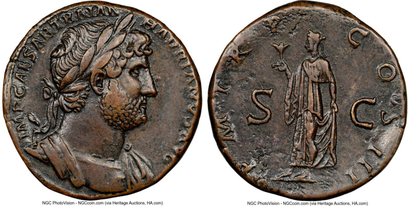 Hadrian (AD 117-138). AE sestertius (32mm, 27.32 gm, 5h). NGC Choice VF 5/5 - 4/...