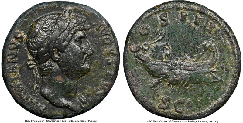 Hadrian (AD 117-138). AE as (25mm, 6h). NGC Choice VF, light smoothing. Rome, AD...