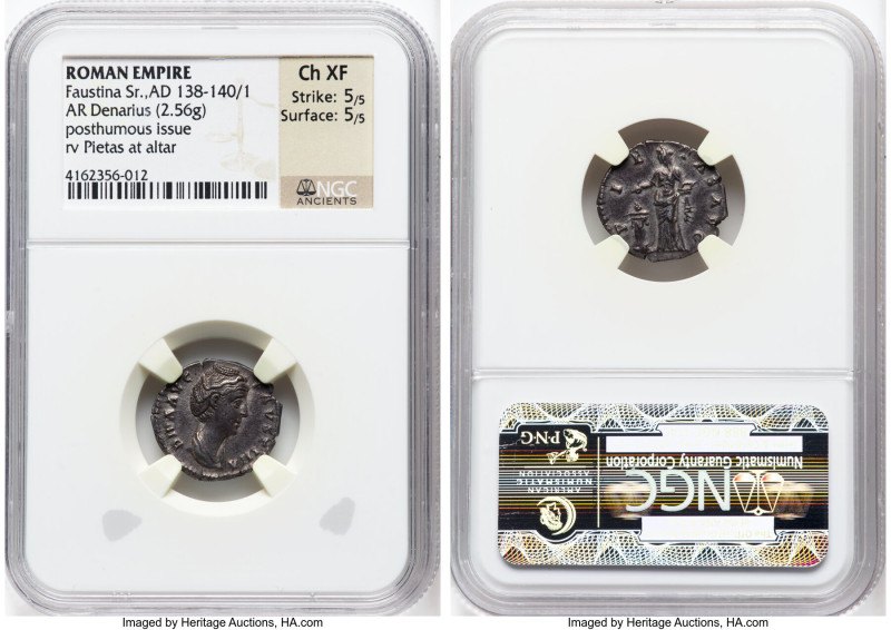 Diva Faustina Senior (AD 138-140/1). AR denarius (17mm, 2.56 gm, 6h). NGC Choice...