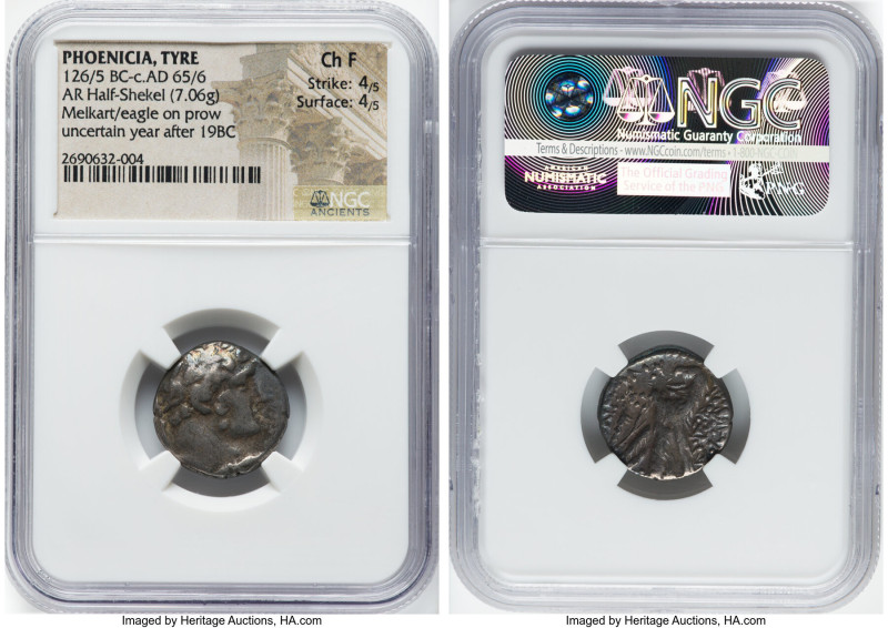 PHOENICIA. Tyre. Ca. 126/5 BC-AD 65/6. AR half-shekel (19mm, 7.06 gm, 1h). NGC C...