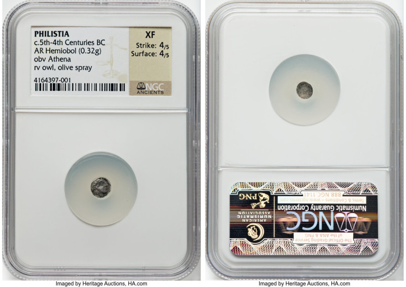 PHILISTIA. Gaza. Ca. 5th-4th centuries BC. AR hemiobol (6mm, 0.32 gm, 8h). NGC X...