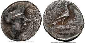 JUDAEA. Samaria. Ca. mid-4th century BC. AR hemiobol (9mm, 7h). NGC Fine, scratches. Female head right, wearing flat crown(?) / Eagle standing right o...