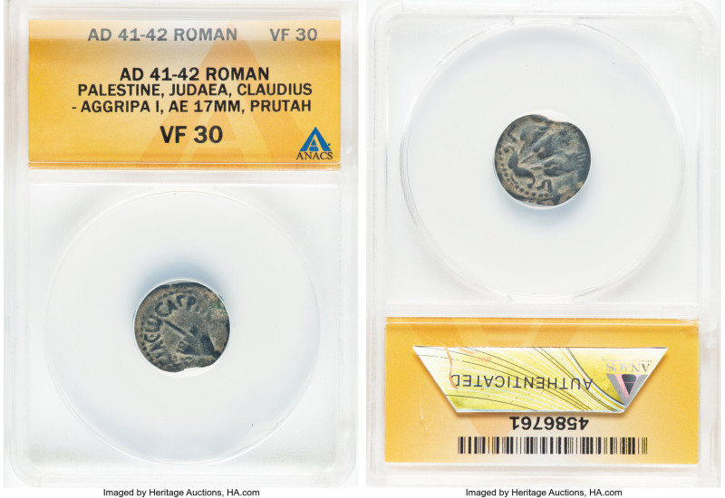 JUDAEA. Herodian Dynasty. Herod Agrippa I (AD 37-44). AE prutah (17mm, 12h). ANA...