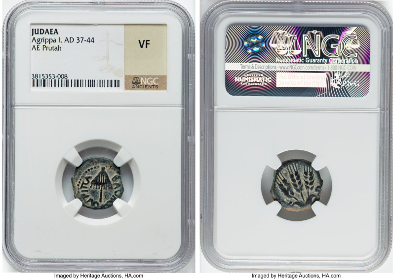 JUDAEA. Herodian Dynasty. Herod Agrippa I (AD 37-44). AE prutah (17mm, 11h). NGC...