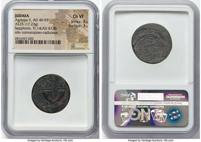 JUDAEA. Herodian Dynasty. Agrippa II (AD 49-95). AE (25mm, 17.23 gm, 5h). NGC Ch...