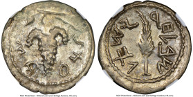 JUDAEA. Bar Kokhba Revolt (AD 132-135). AR zuz (18mm, 3.05 gm, 6h). NGC AU 4/5 - 4/5. Dated Year 2 (AD 133/4). Simon (Paleo-Hebrew), bunch of grapes i...