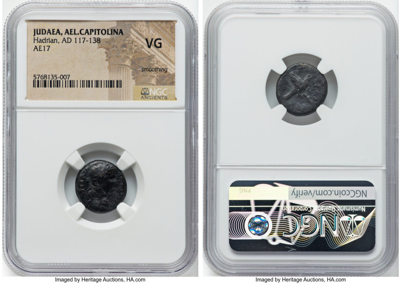 JUDAEA. Aelia Capitolina (Jerusalem). Hadrian (AD 117-138). AE (17mm, 5h). NGC V...