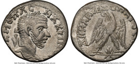 JUDAEA. Aelia Capitolina (Jerusalem). Macrinus (AD 217-218). BI tetradrachm (26mm, 12.52 gm, 1h). NGC XF 3/5 - 3/5, light graffito. AD 215-217. AVT K ...
