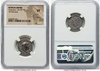 Vespasian (AD 69-79). AR denarius (19mm, 5h). NGC VF, marks. Antioch, AD 72-73. IMP CAES VESP AVG P M COS IIII, laureate head of Vespasian right / VIC...