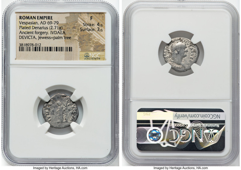 Vespasian (AD 69-79). AR/AE fourrée denarius (18mm, 2.71 gm, 6h). NGC Fine 4/5 -...