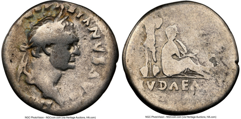 Vespasian (AD 69-79). AR denarius (18mm, 2.88 gm, 5h). NGC VG 4/5 - 3/5. Rome, 2...