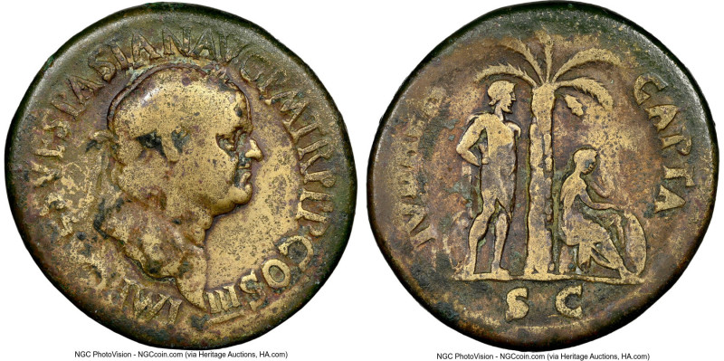 Vespasian (AD 69-79). AE sestertius (34mm, 25.07 gm, 7h). NGC Fine 5/5 - 3/5. Ro...