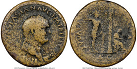 Vespasian (AD 69-79). AE sestertius (32mm, 22.38 gm, 7h). NGC VG 4/5 - 3/5, flan flaw. Rome, AD 71. IMP CAES VESPASIAN AVG P M TR P P P COS III, laure...